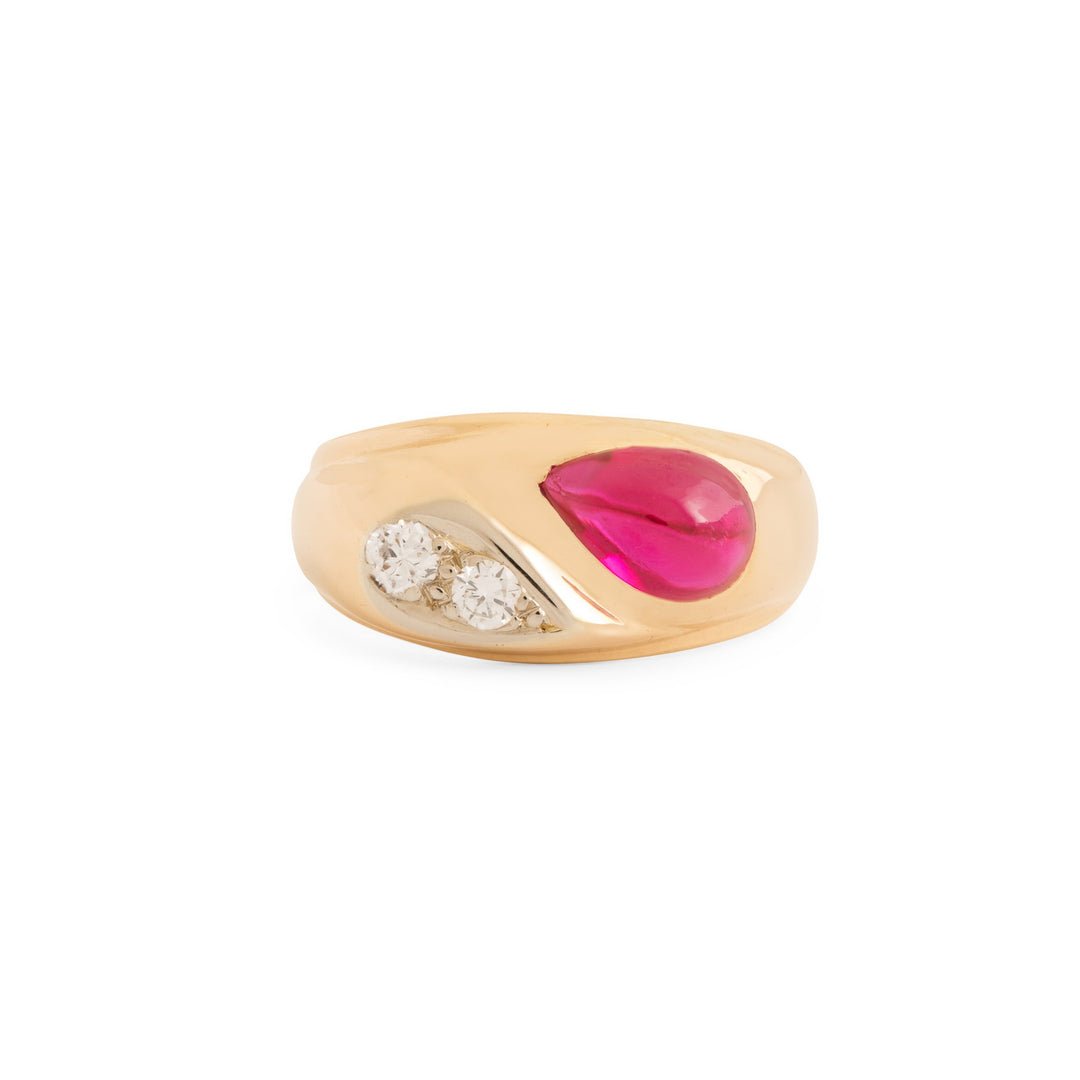 Ruby Cabochon and Diamond 14k Gold Ring