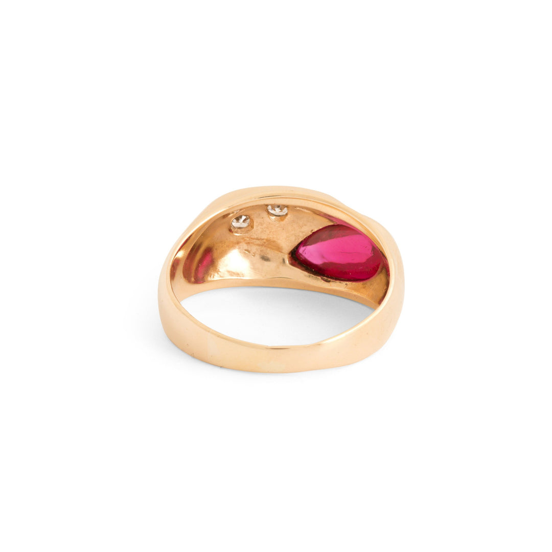 Ruby Cabochon and Diamond 14k Gold Ring