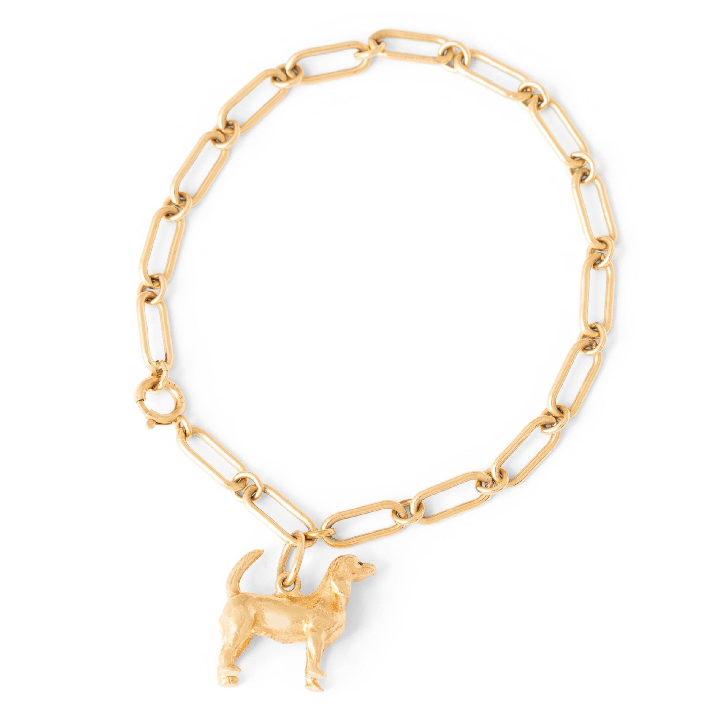 14k Gold Link Bracelet With Dog Charm