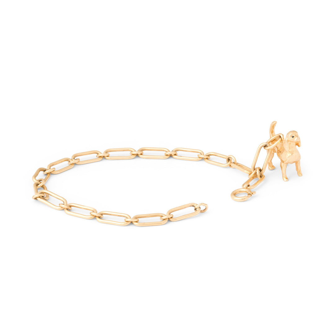 14k Gold Link Bracelet With Dog Charm