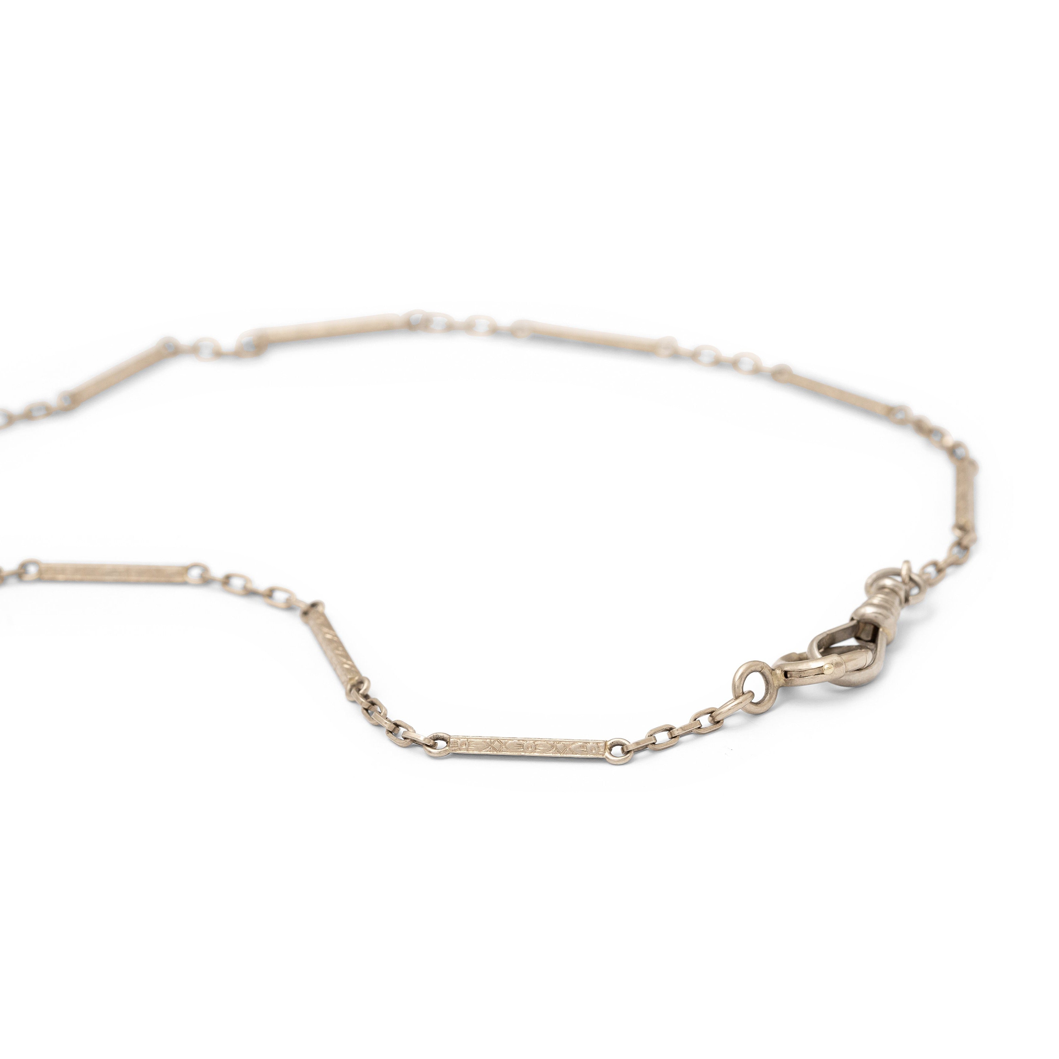 Bar and Link 10k White Gold 14" Choker Necklace