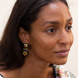 Citrine, Emerald, and 14K Gold Heart Earrings