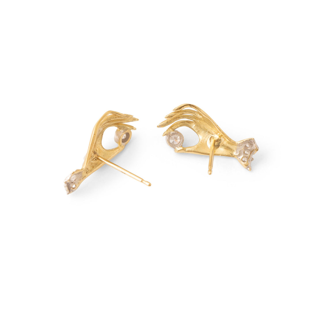 Diamond and 14k Gold Hand Earrings