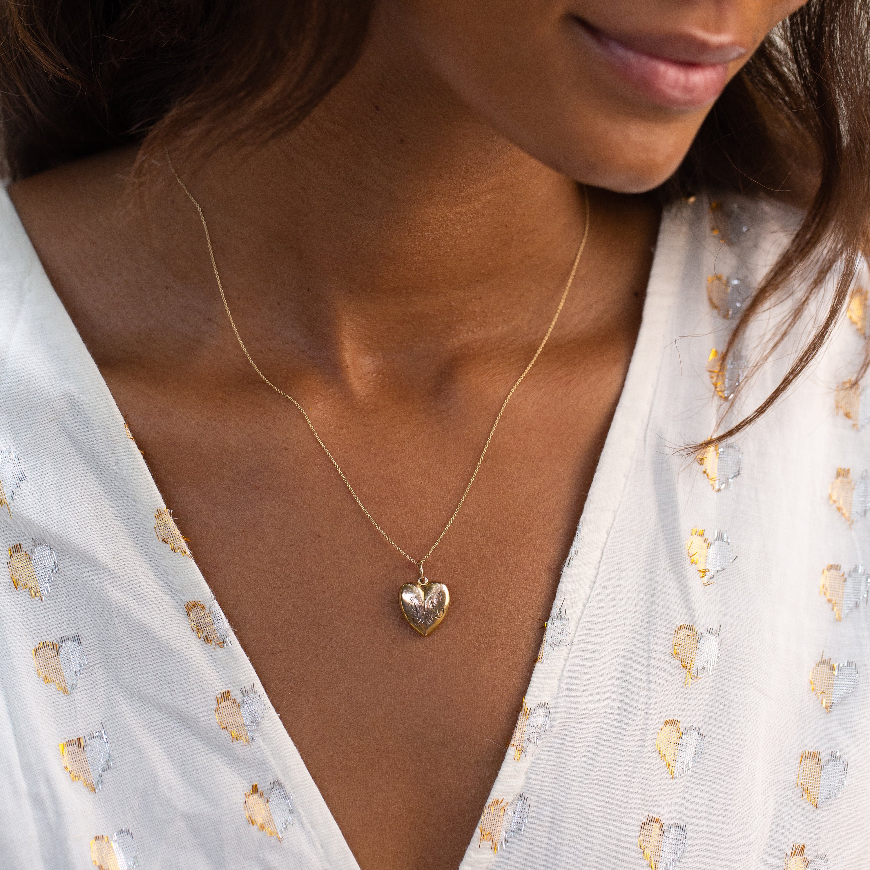 Victorian Monogramed 12k Gold Heart Charm