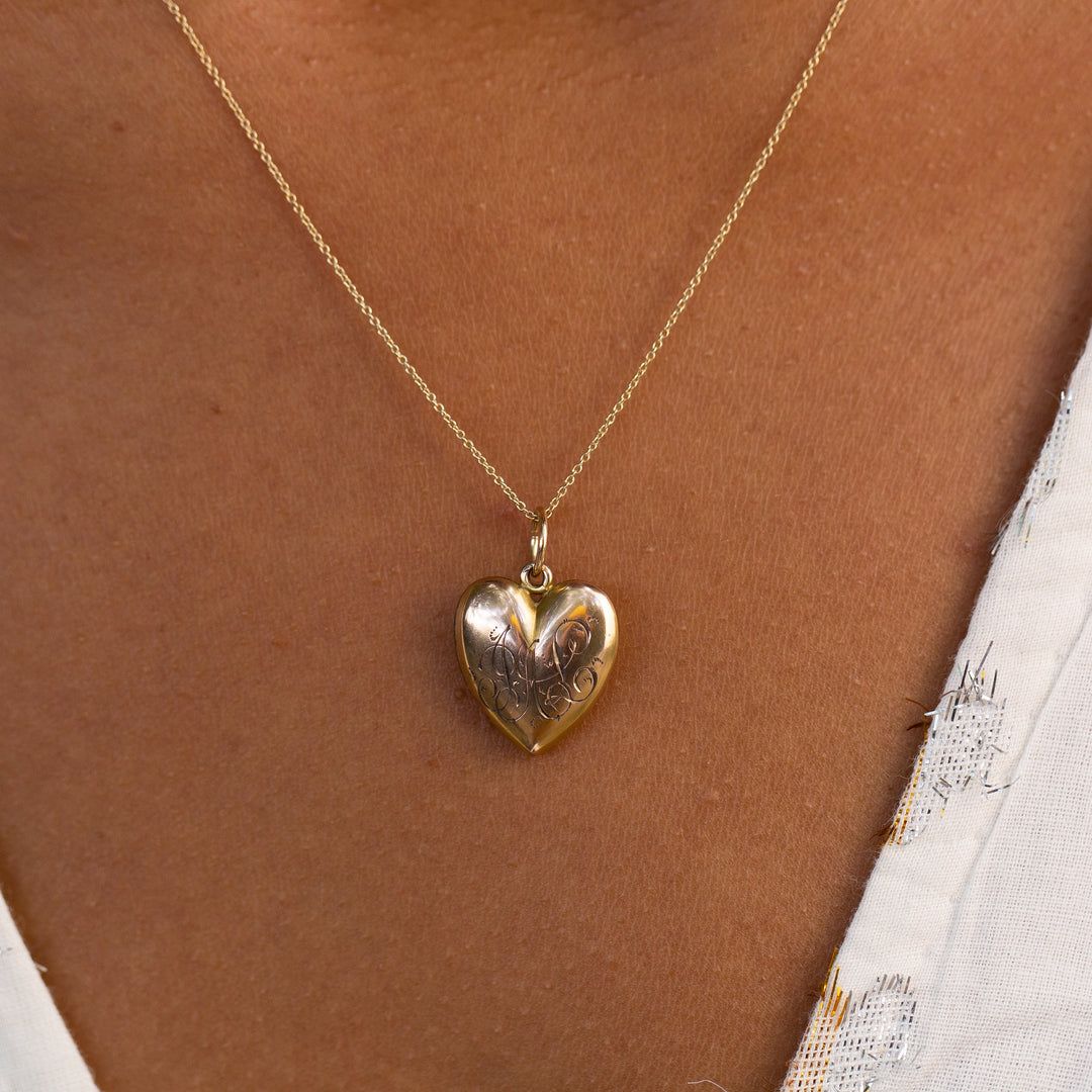 Victorian Monogramed 12k Gold Heart Charm