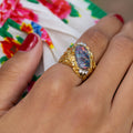 Brutalist Opal and Diamond 18k Gold Ring