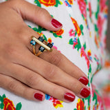 Sculptural Tourmaline and 18k Gold Taxco Ring