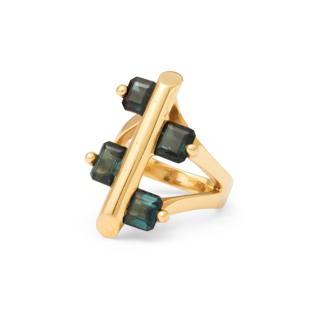 Sculptural Tourmaline and 18k Gold Taxco Ring
