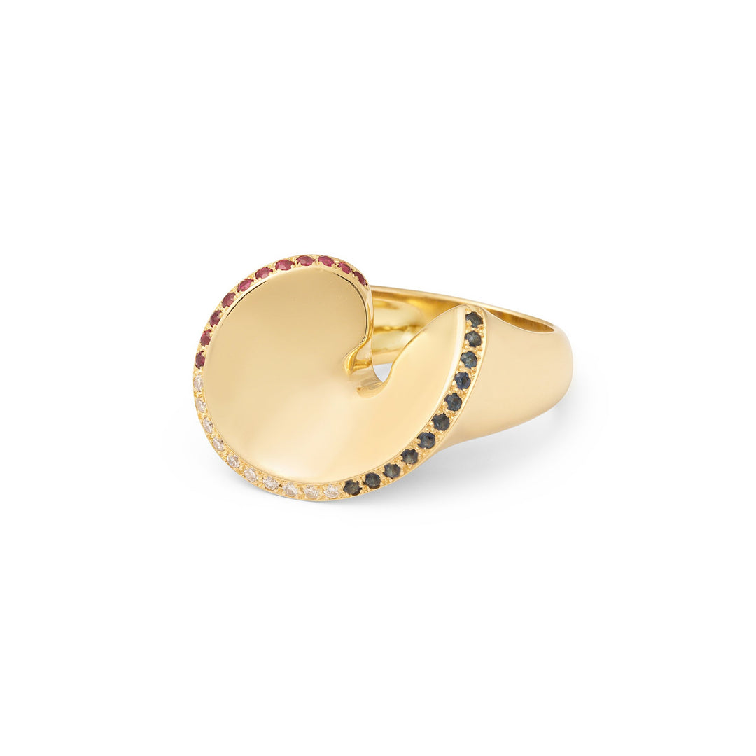 French Sapphire, Diamond, Ruby and 18k Gold Cocktail Ring