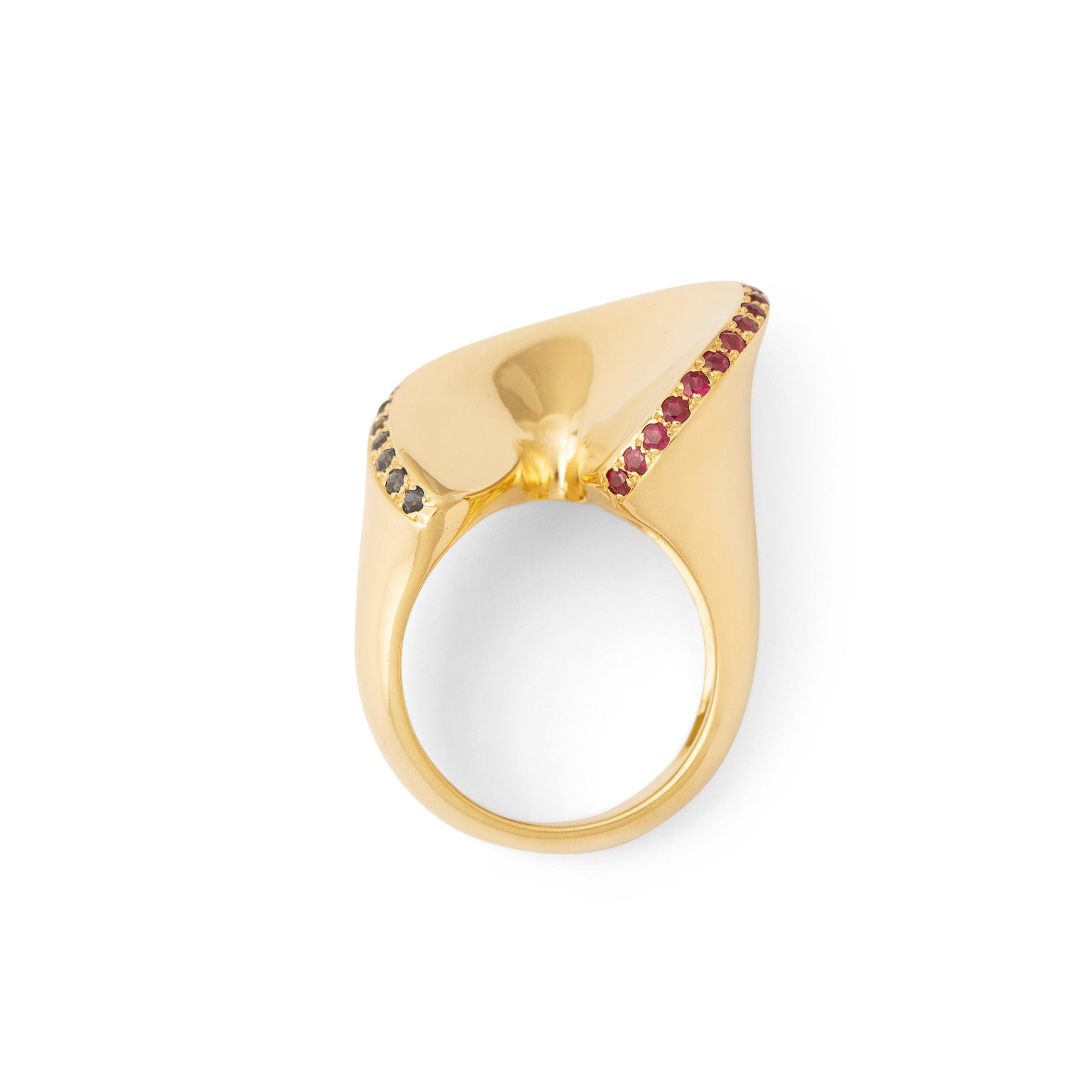 French Sapphire, Diamond, Ruby and 18k Gold Cocktail Ring