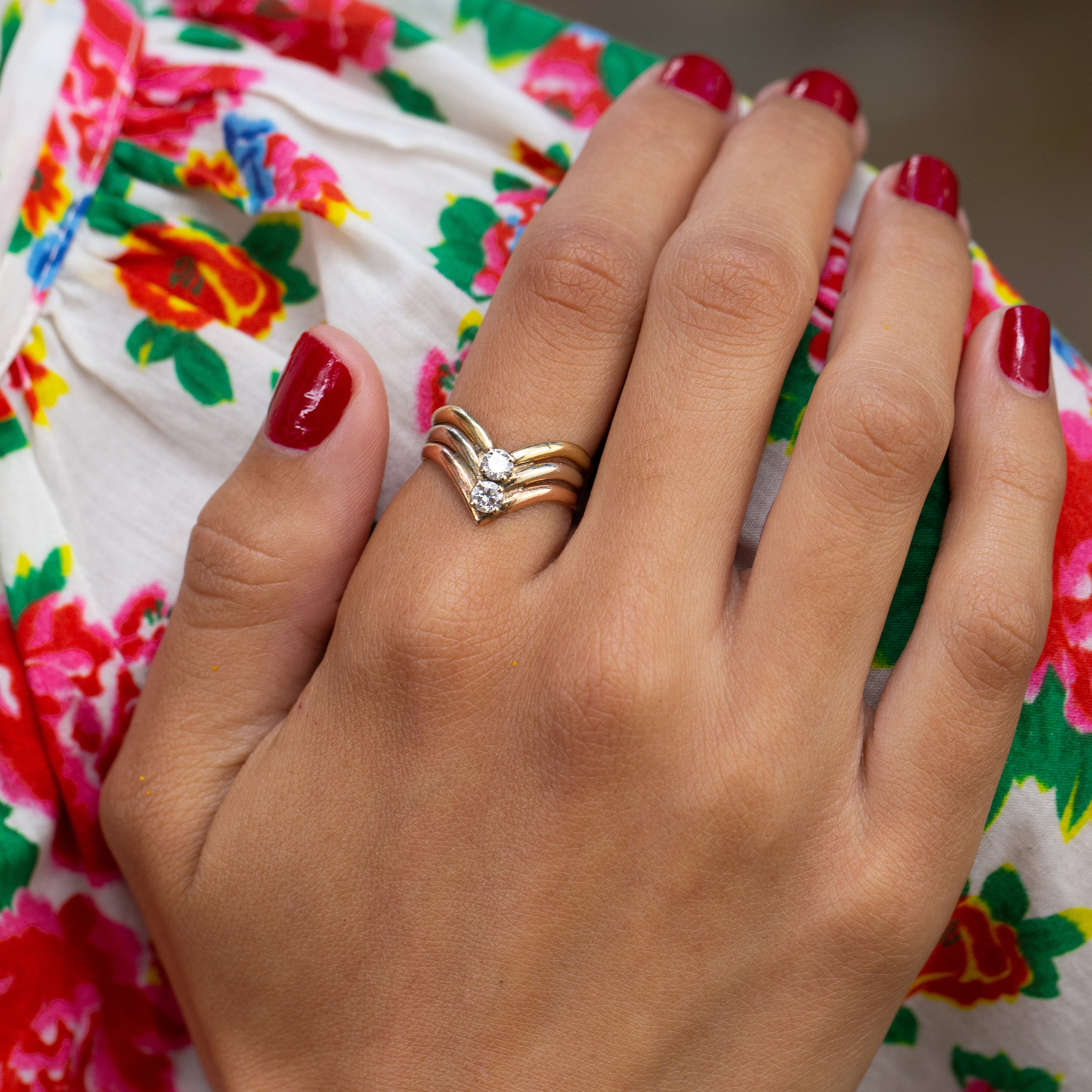 Italian Tri-Color 14k Gold and Diamond Ring