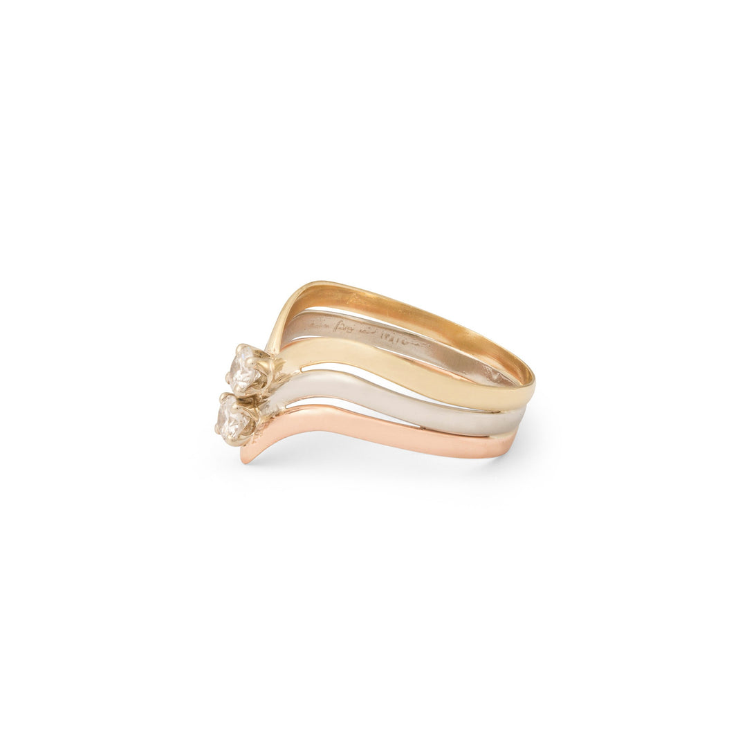 Italian Tri-Color 14k Gold and Diamond Ring