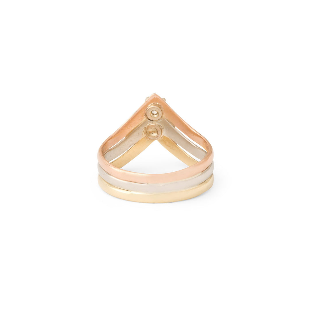 Italian Tri-Color 14k Gold and Diamond Ring