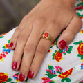 Red Coral and 18k Gold Ring