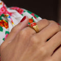 Red Coral and 18k Gold Ring