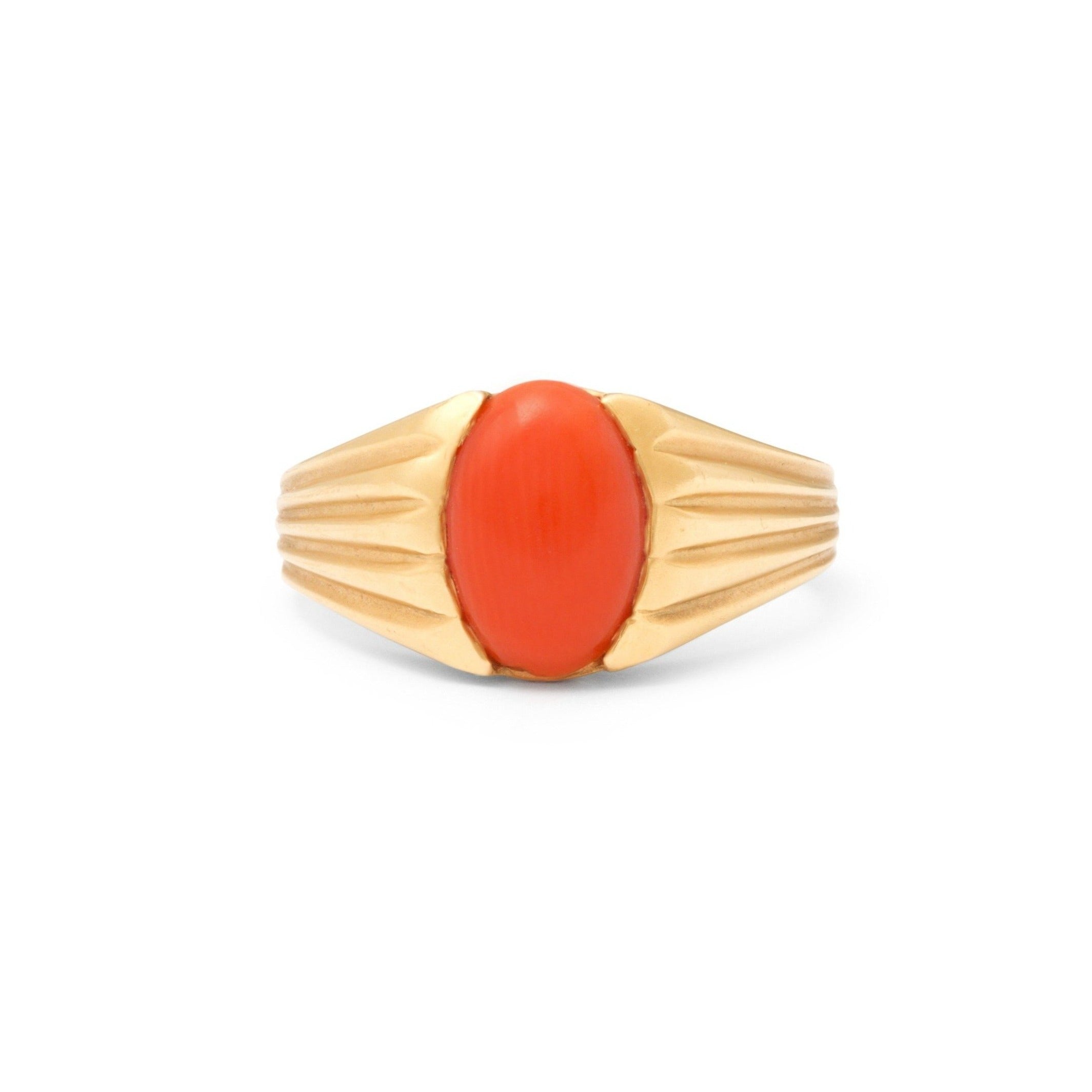 Red Coral and 18k Gold Ring
