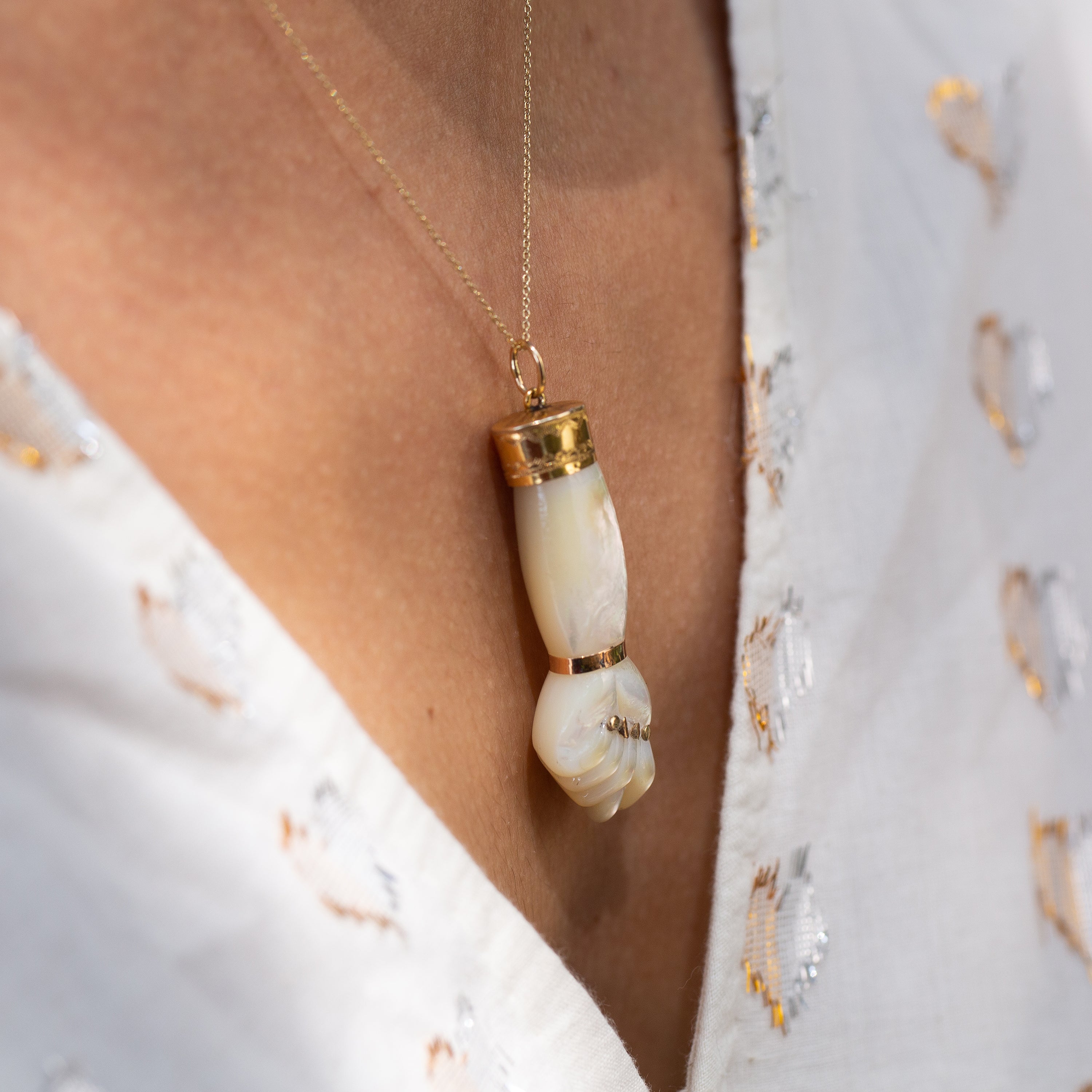 Mother of Pearl and 18k gold Figa Charm