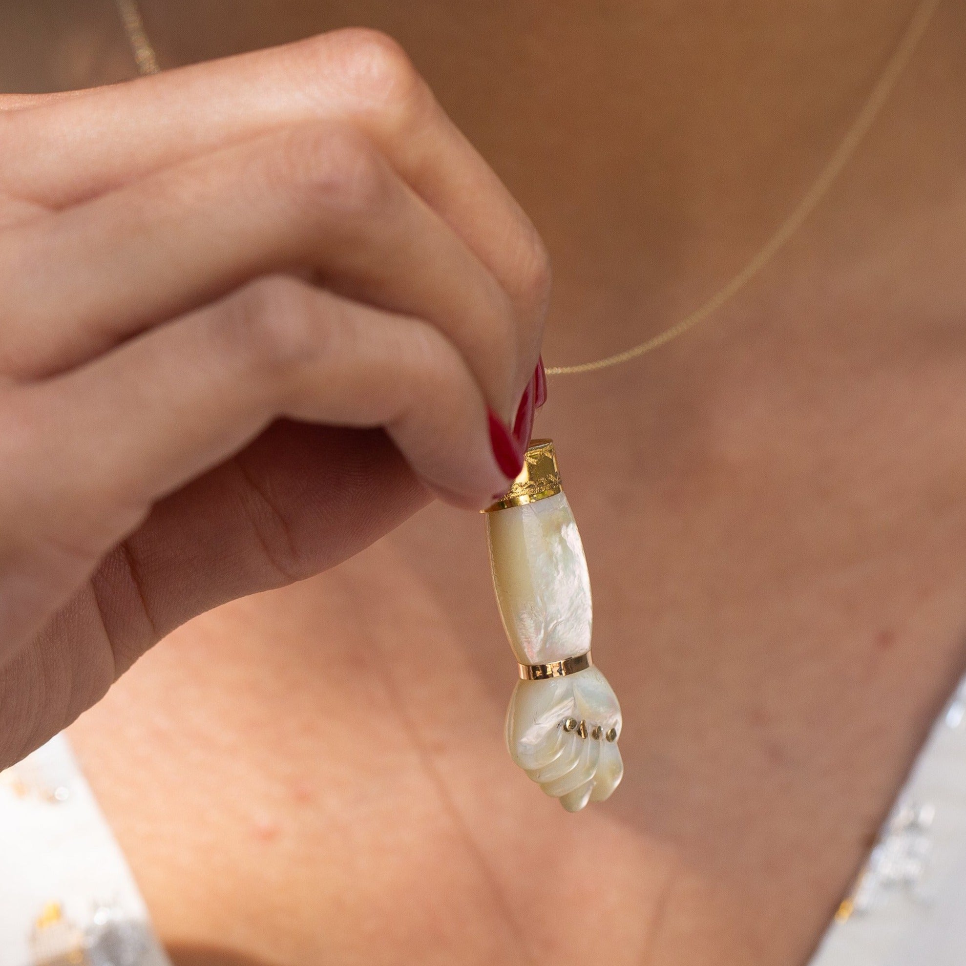 Mother of Pearl and 18k gold Figa Charm