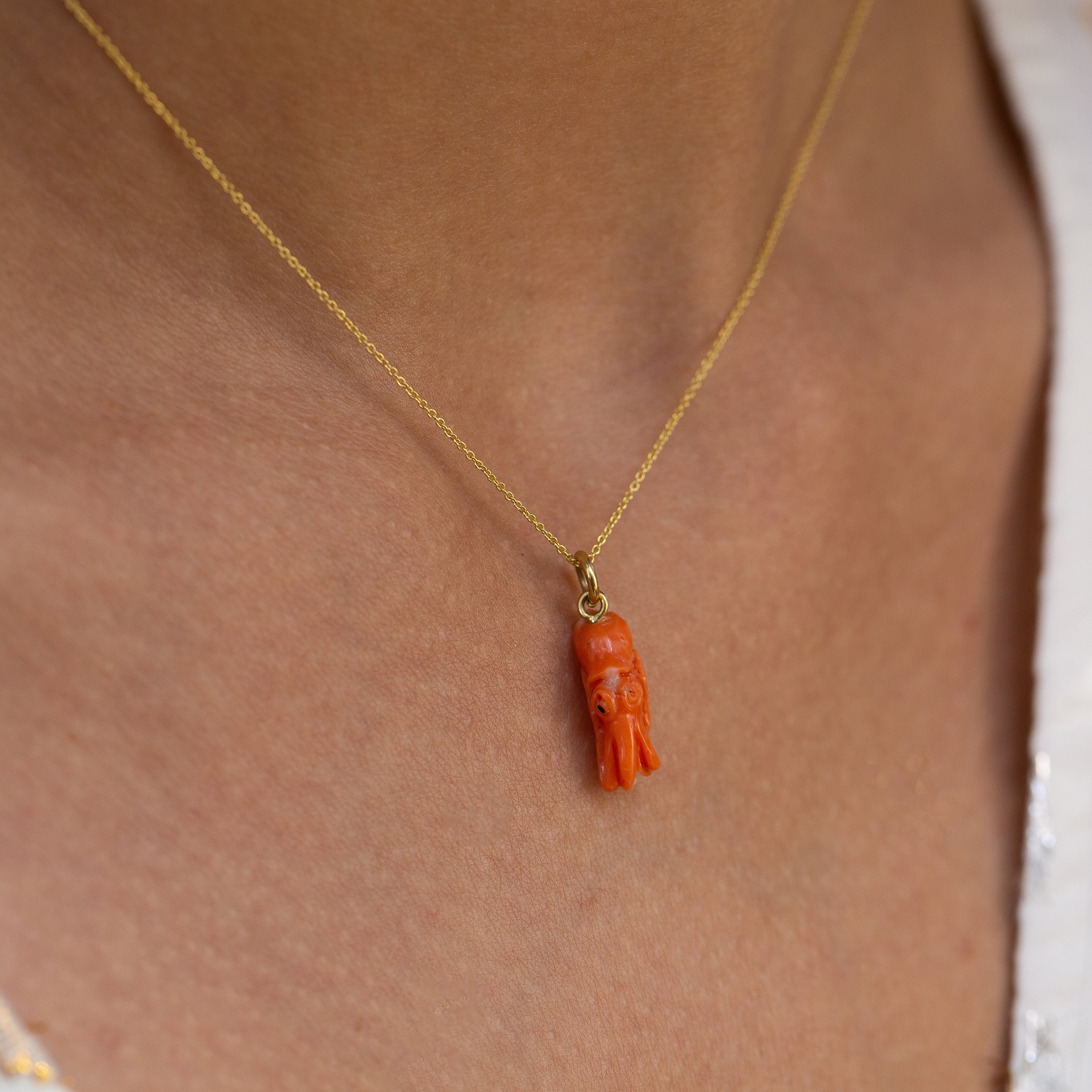 Coral Squid And 18k Gold Charm
