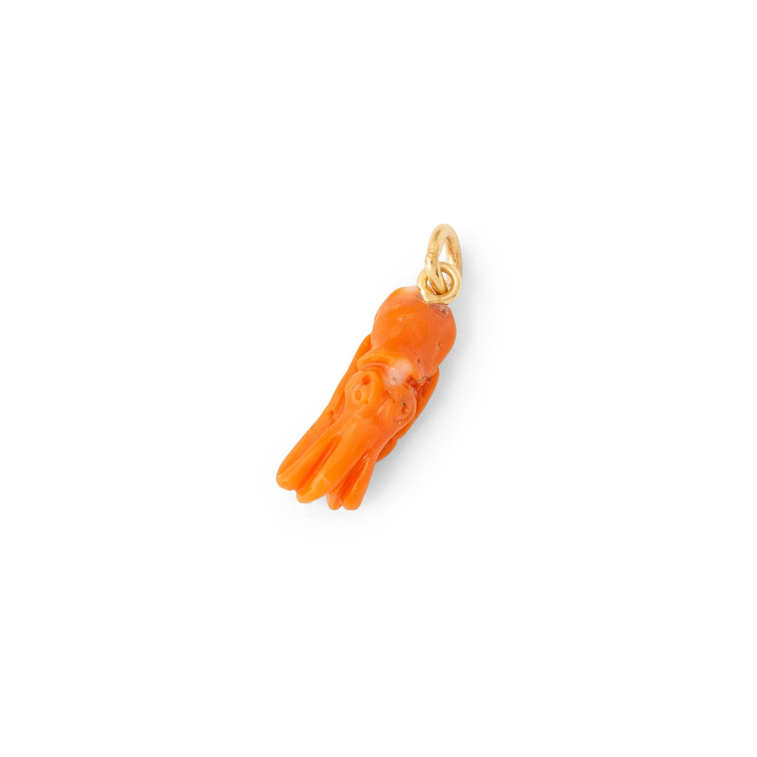 Coral Squid And 18k Gold Charm