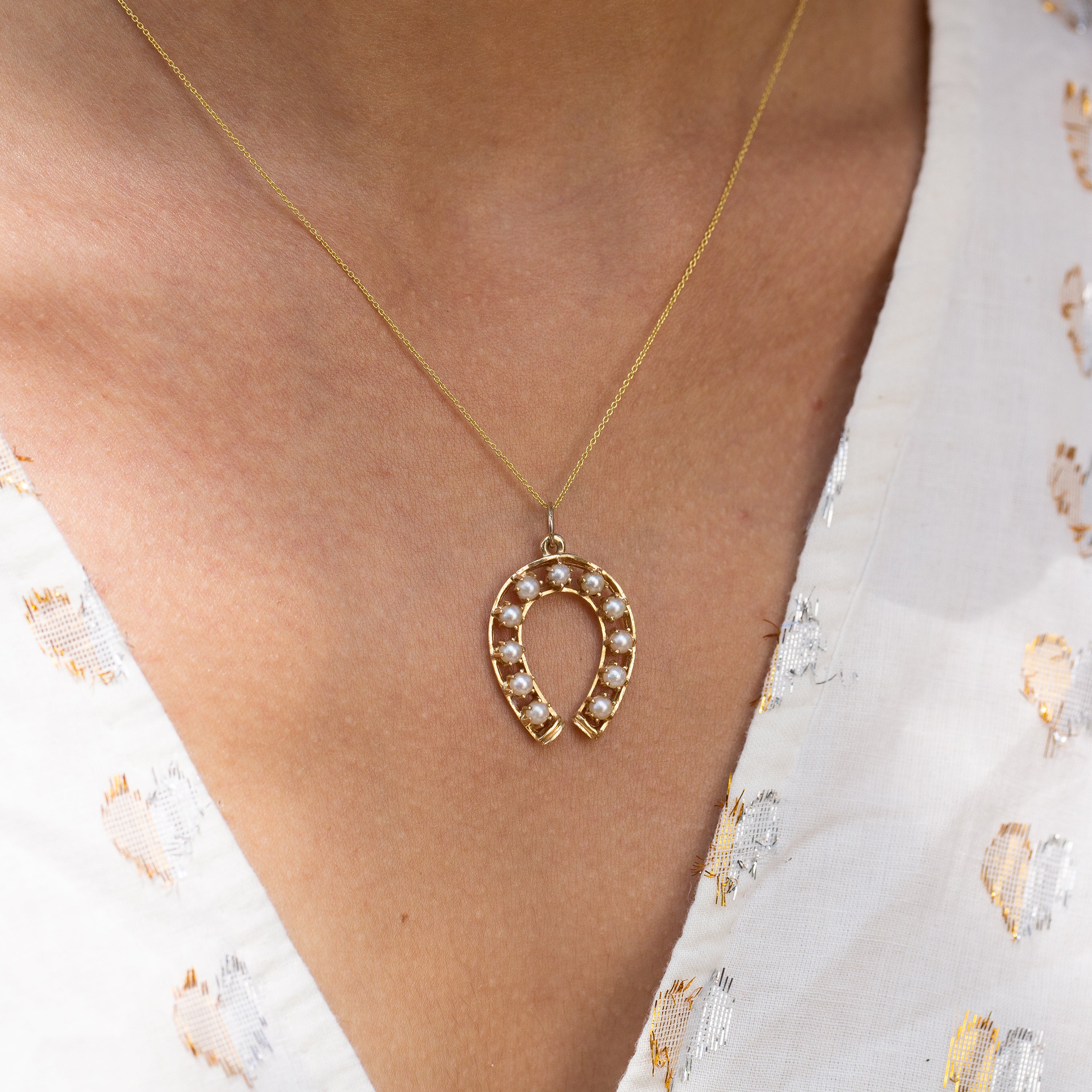 Pearl And 14k Gold Horseshoe Charm