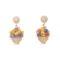Flower Basket Multi-Color Sapphire and Diamond 18k Gold Earrings