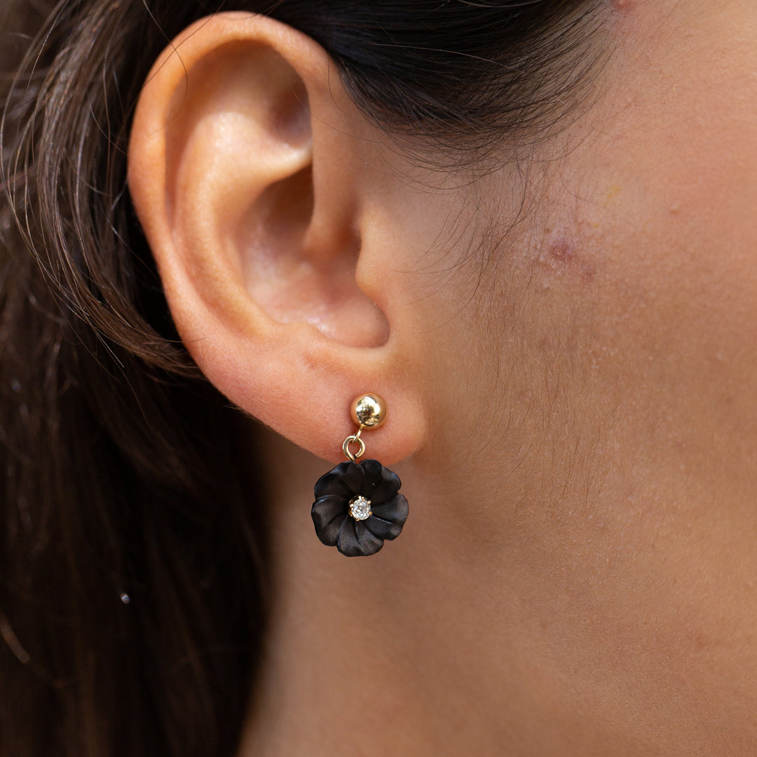 Victorian Onyx and Diamond 10k Gold Drop Earrings