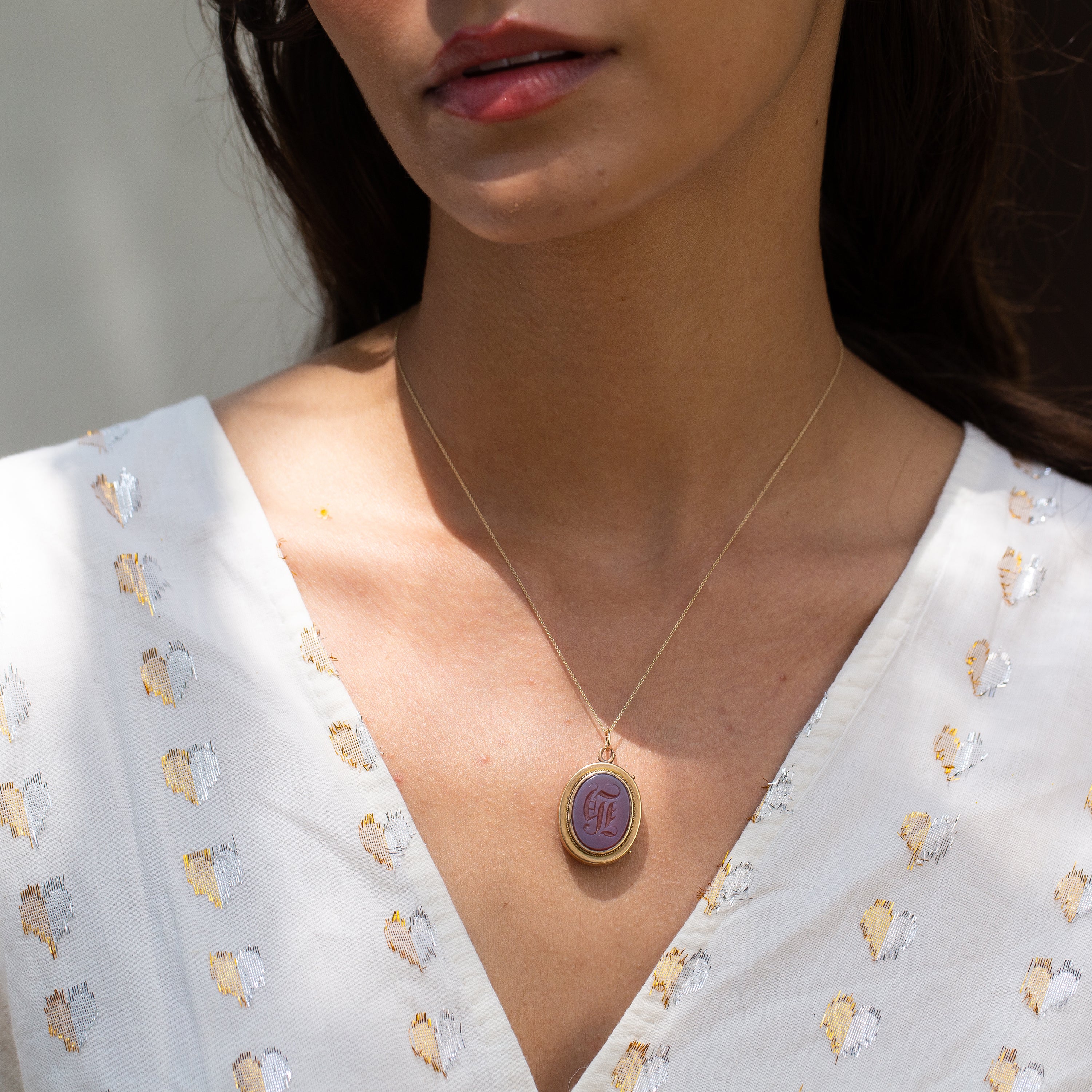 Victorian Carnelian "G" and 14K Gold Locket