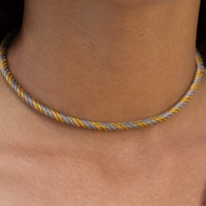 Two-Tone Twisted Yellow and White 18K Gold Choker 14