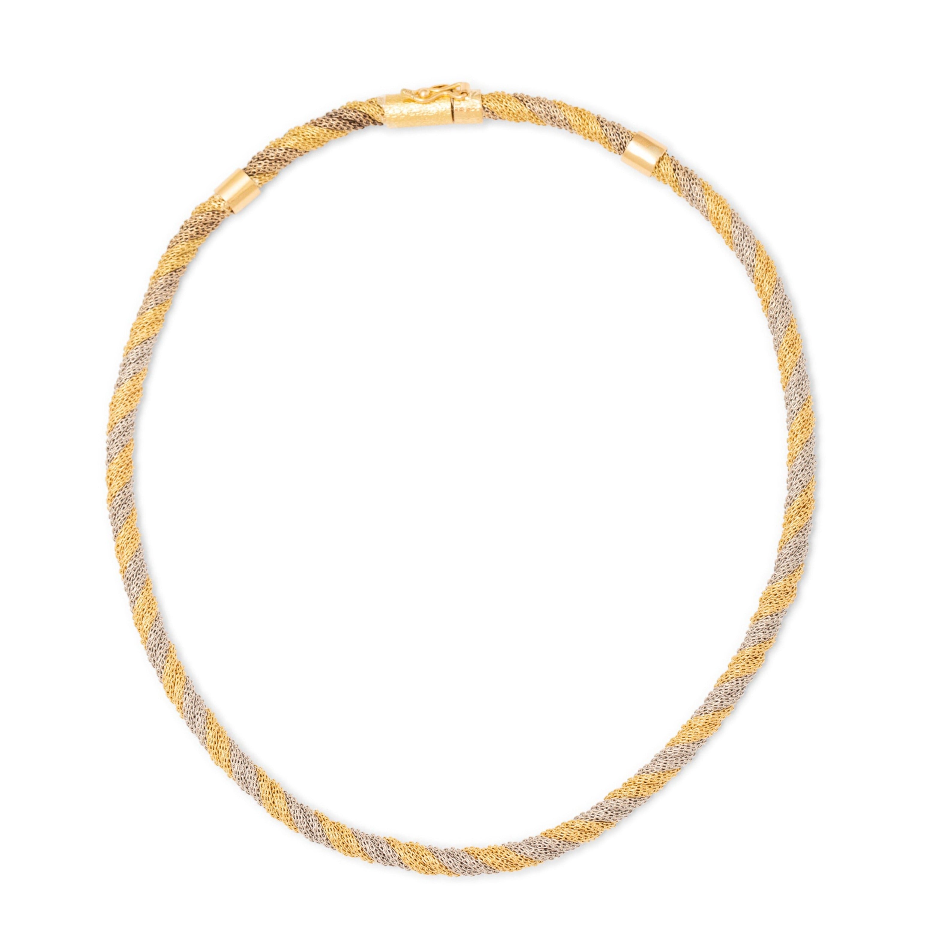 Two-Tone Twisted Yellow and White 18K Gold Choker 14" Necklace