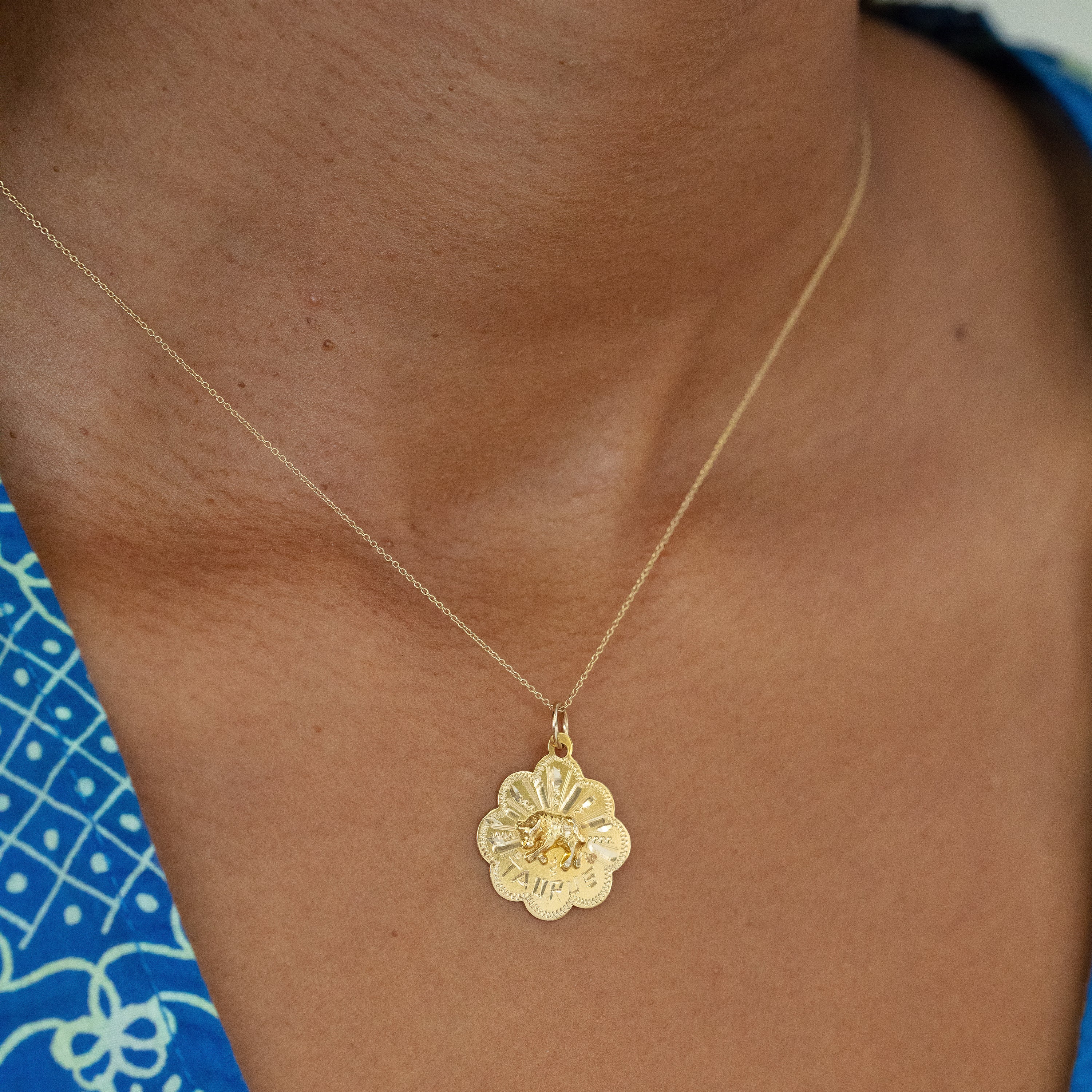 Scalloped Taurus 14k Gold Zodiac Charm