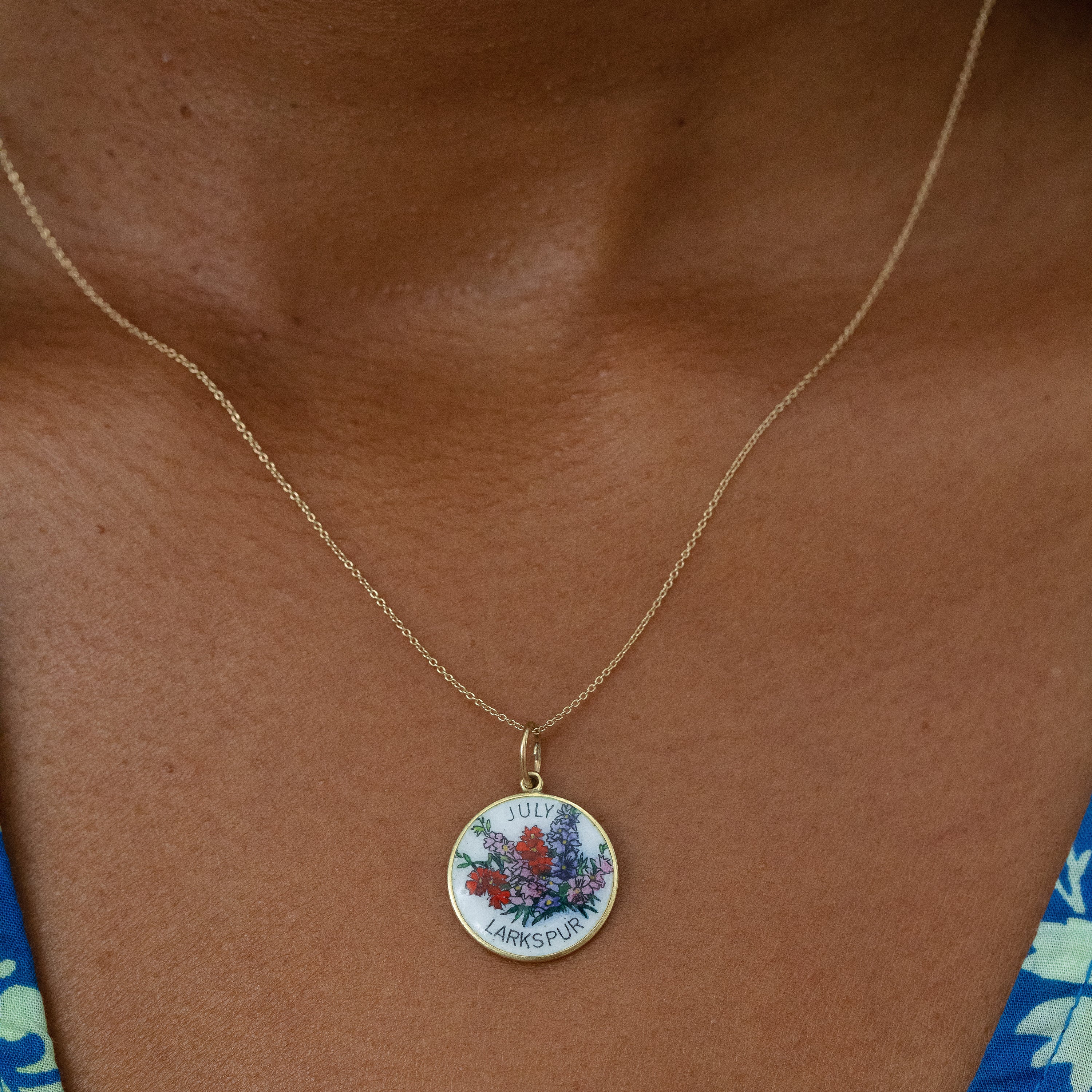 Enamel and 14k gold July Larkspur Charm