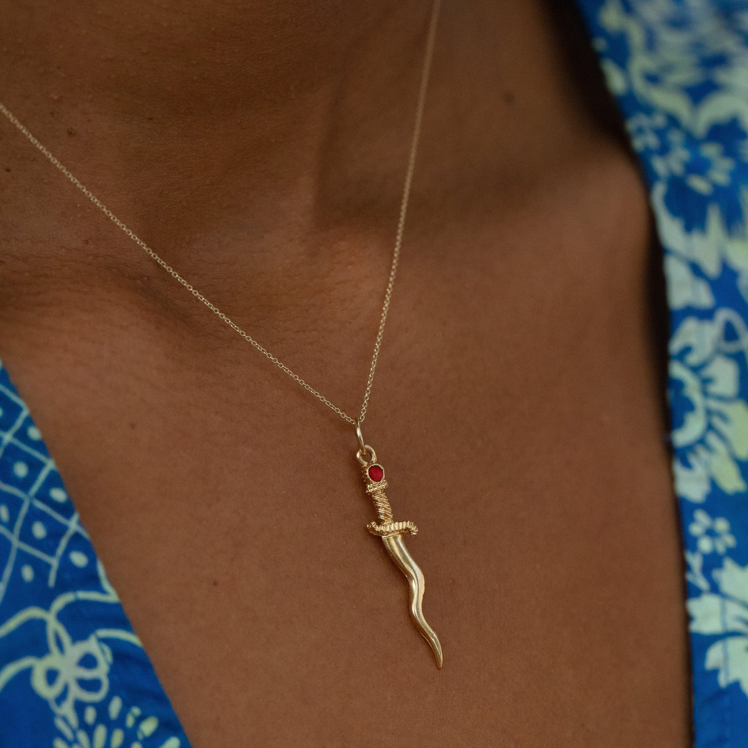 Curved Dagger 18k Gold And Enamel Charm