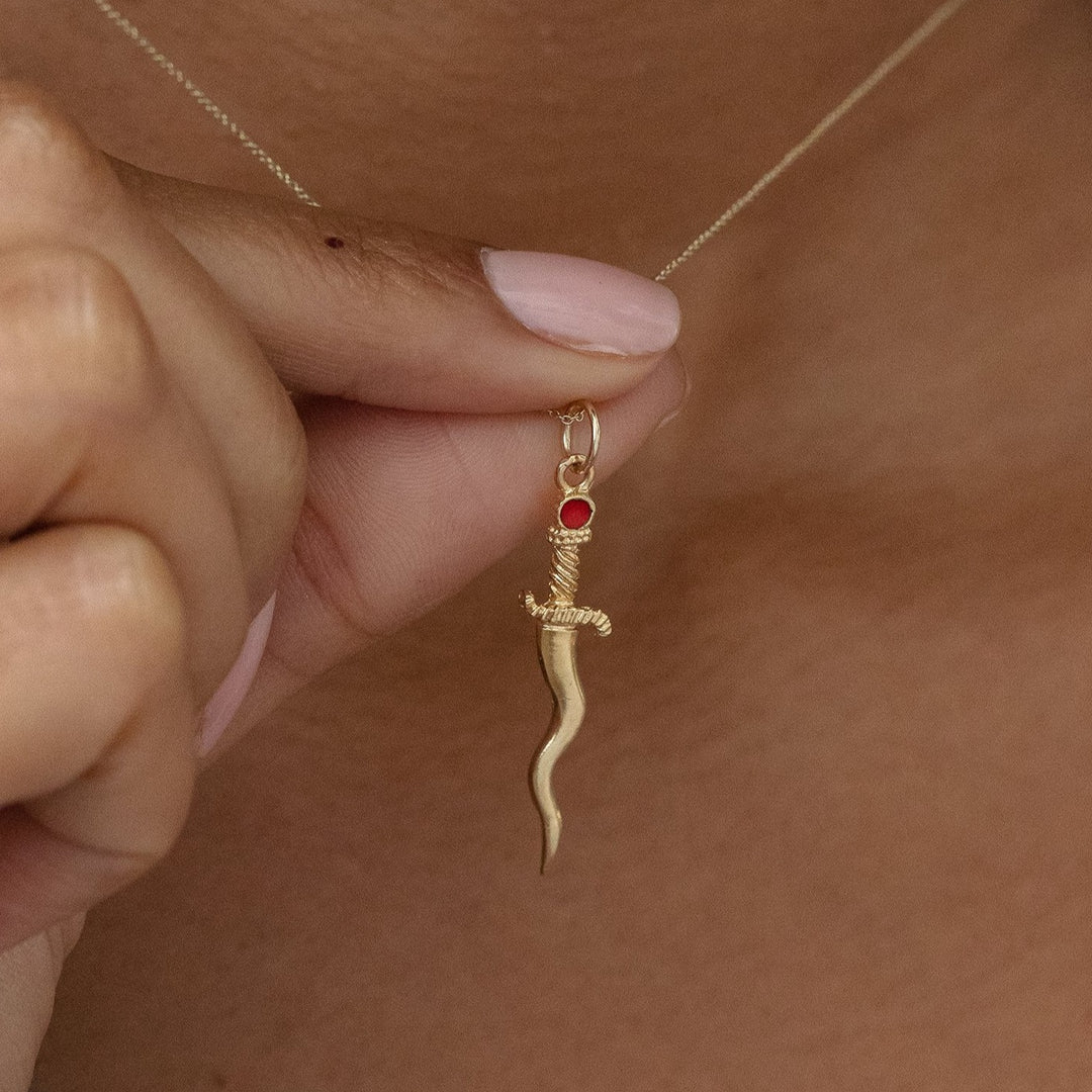 Curved Dagger 18k Gold And Enamel Charm