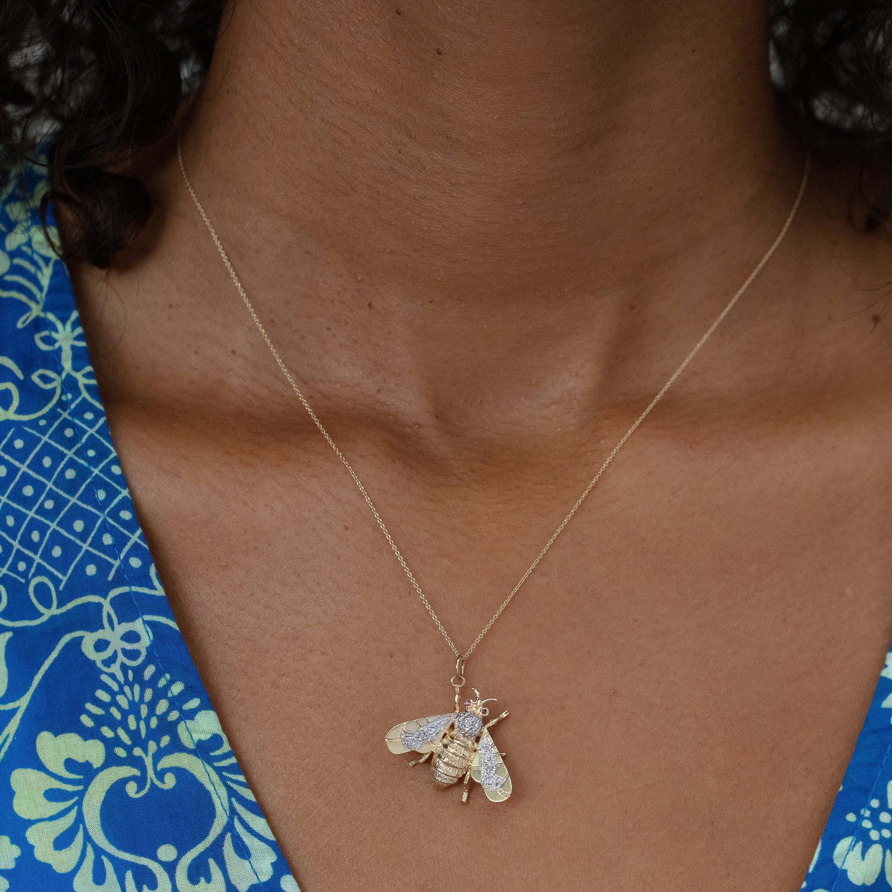 Diamond, Ruby, and 14k Gold Bee Charm