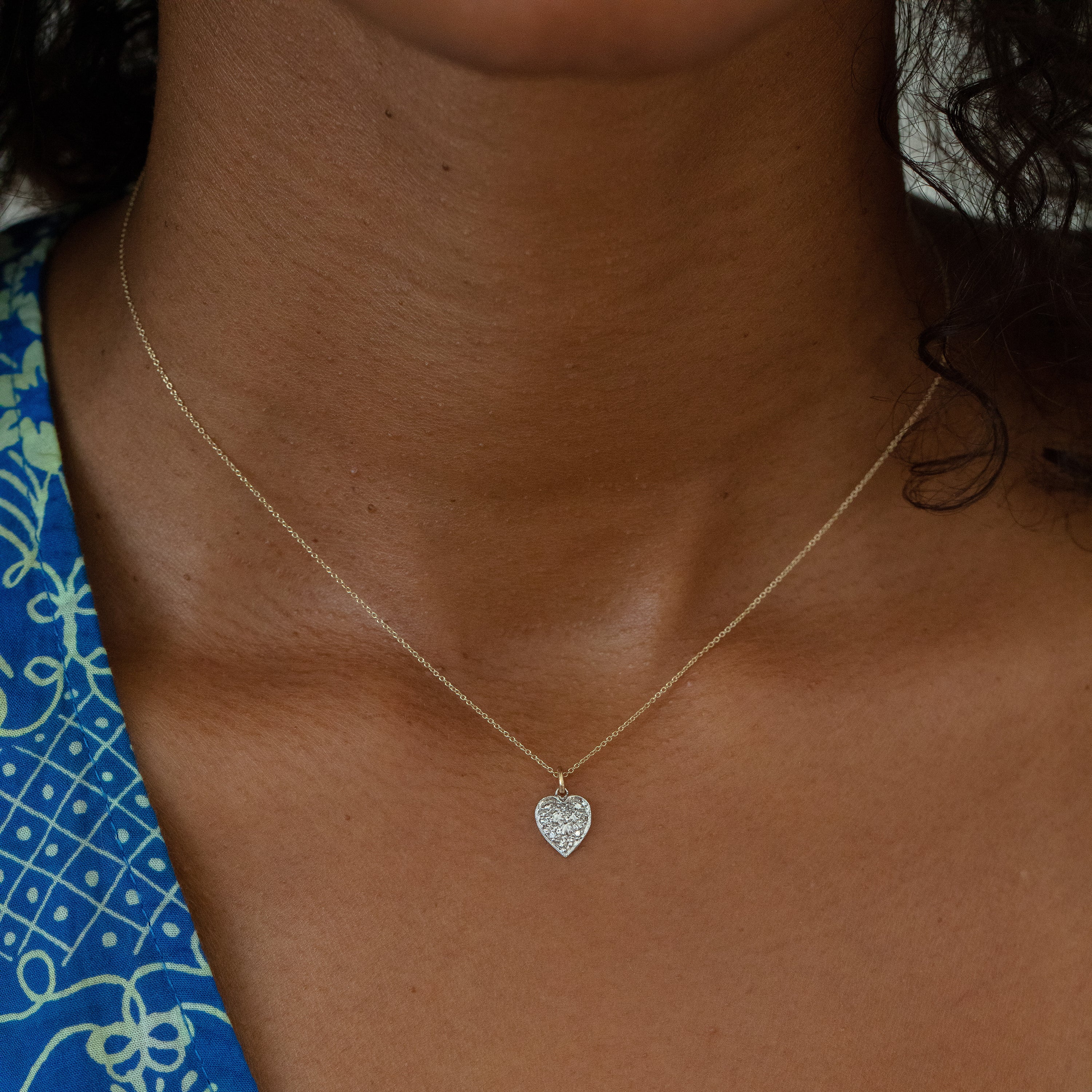 Diamond, Silver, and 14K Gold Heart Charm