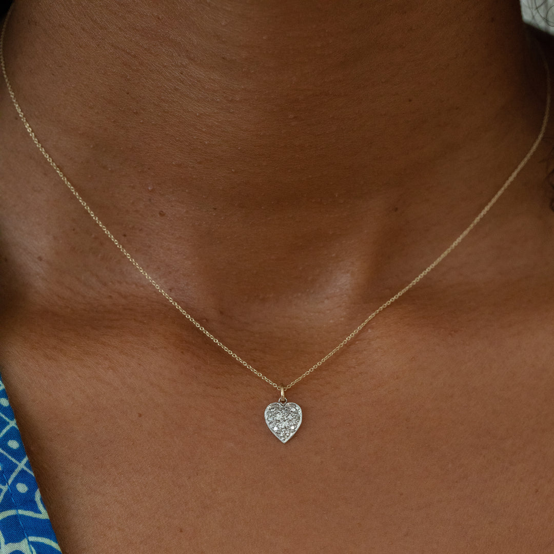 Diamond, Silver, and 14K Gold Heart Charm