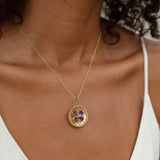 Italian Large Amethyst with Pearl Clover and 10k Gold Charm Necklace
