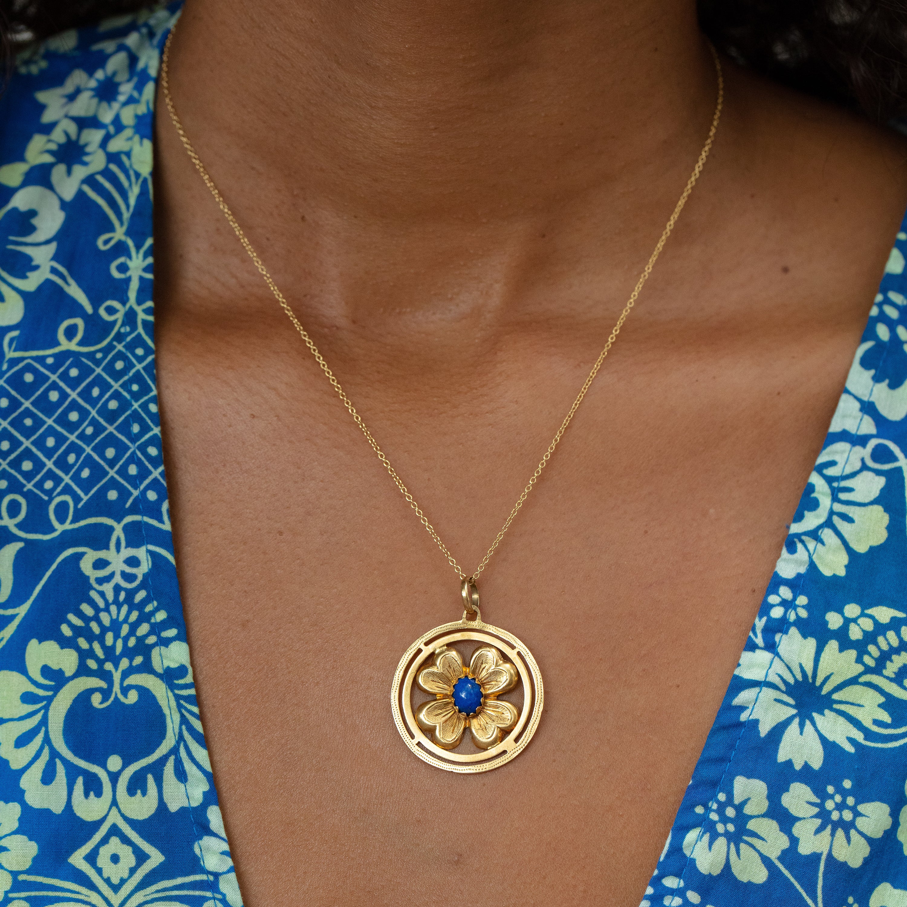 Large Italian 18K Gold and Lapis Charm