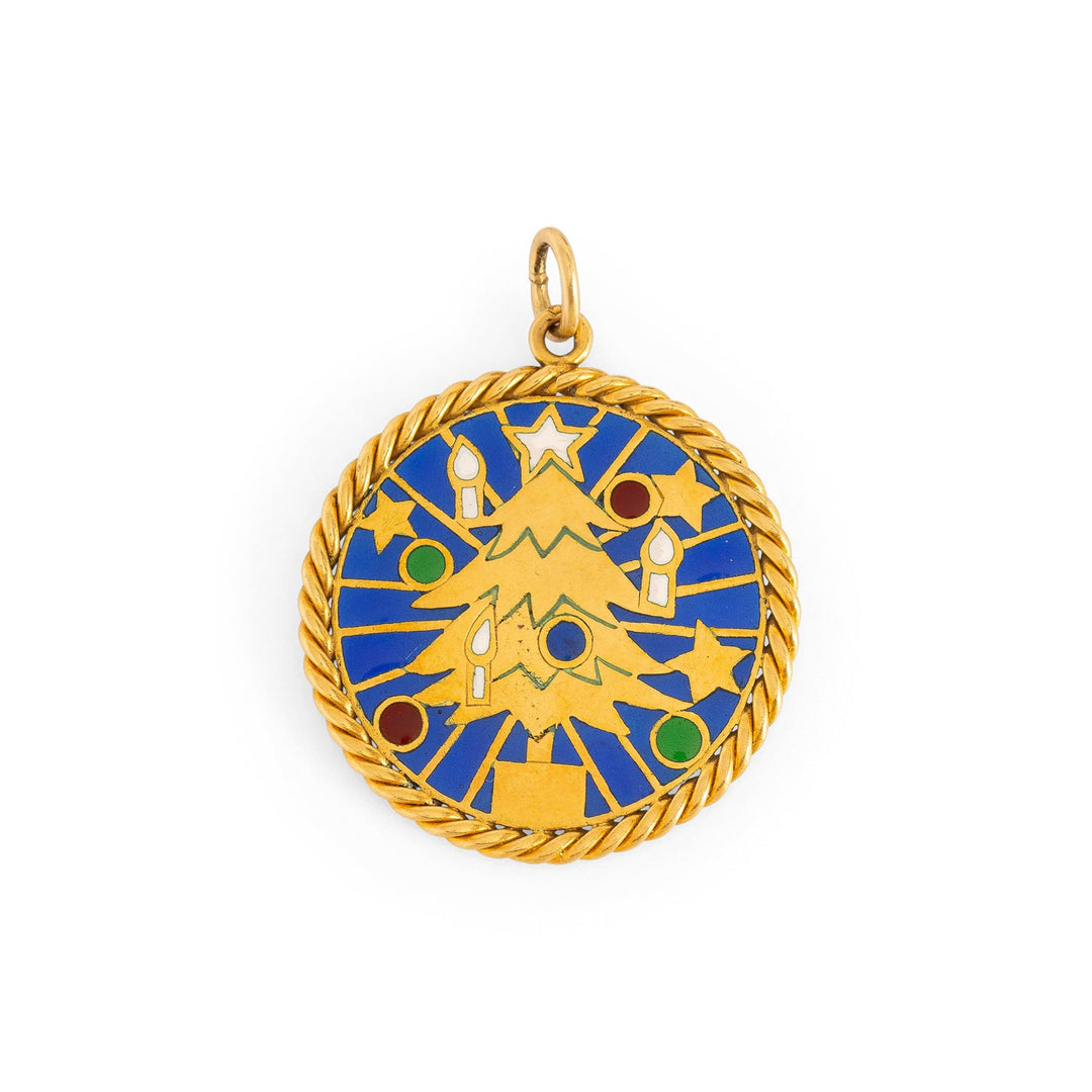 French Plique-à-jour And 18K Gold Christmas Charm