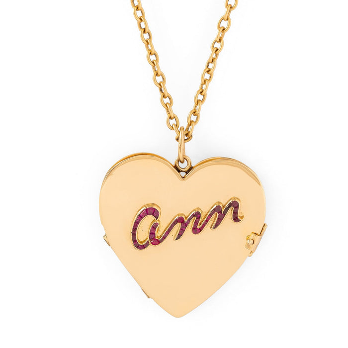 1940s "Ann" Ruby and 14k Gold Heart Book Locket