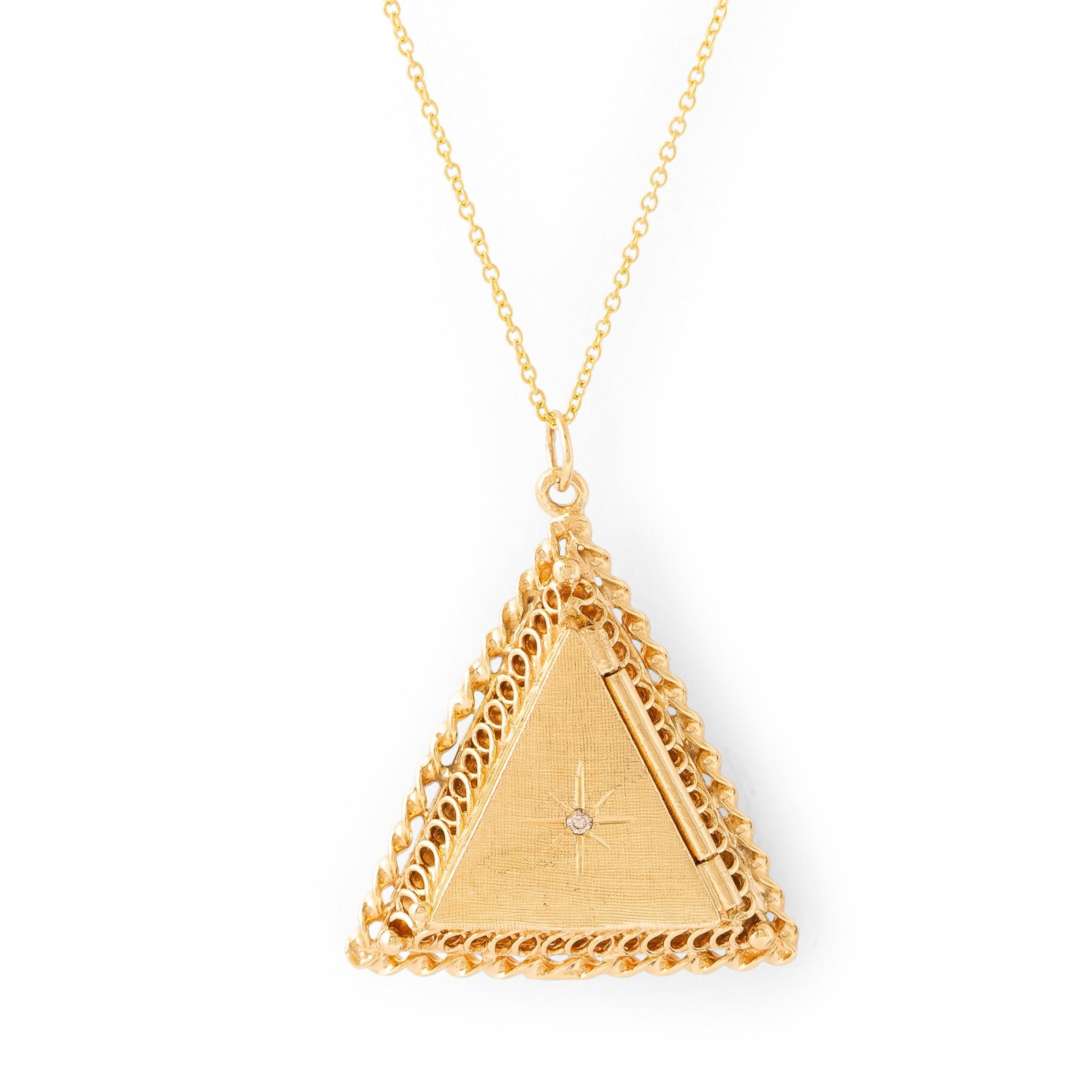 Triangular 14k Gold and Diamond Locket