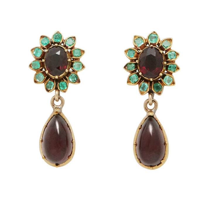 Garnet And Emerald 14k Gold Earrings