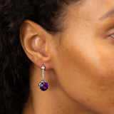 Amethyst, Diamond, Platinum, and 18k Rose Gold Dangle Earrings