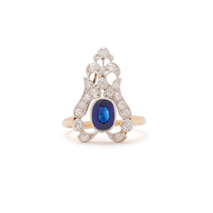 Edwardian Sapphire, Diamond, Platinum, And 14k Gold Tiara Ring