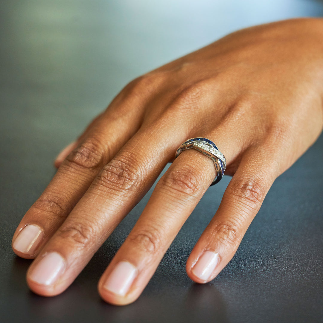 Sapphire And Diamond Twist Half Band In Platinum