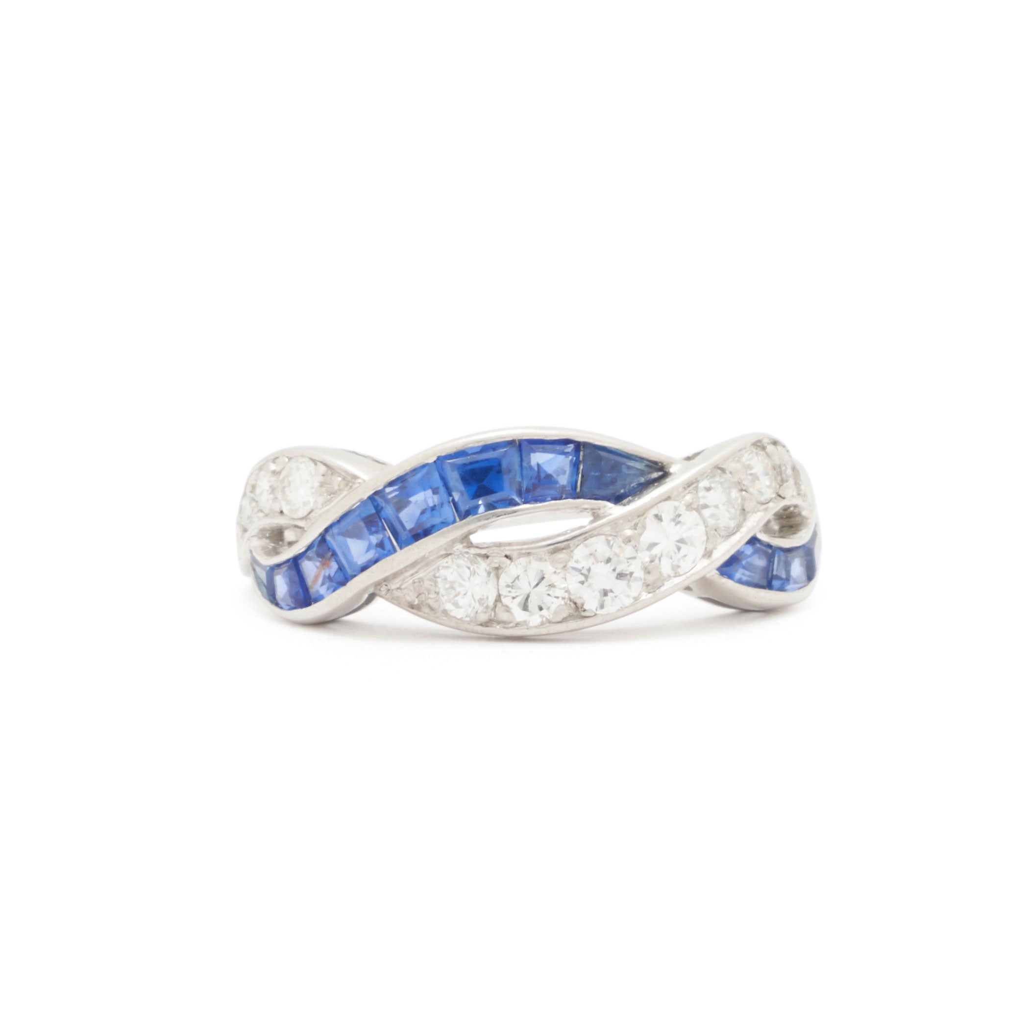 Sapphire And Diamond Twist Half Band In Platinum