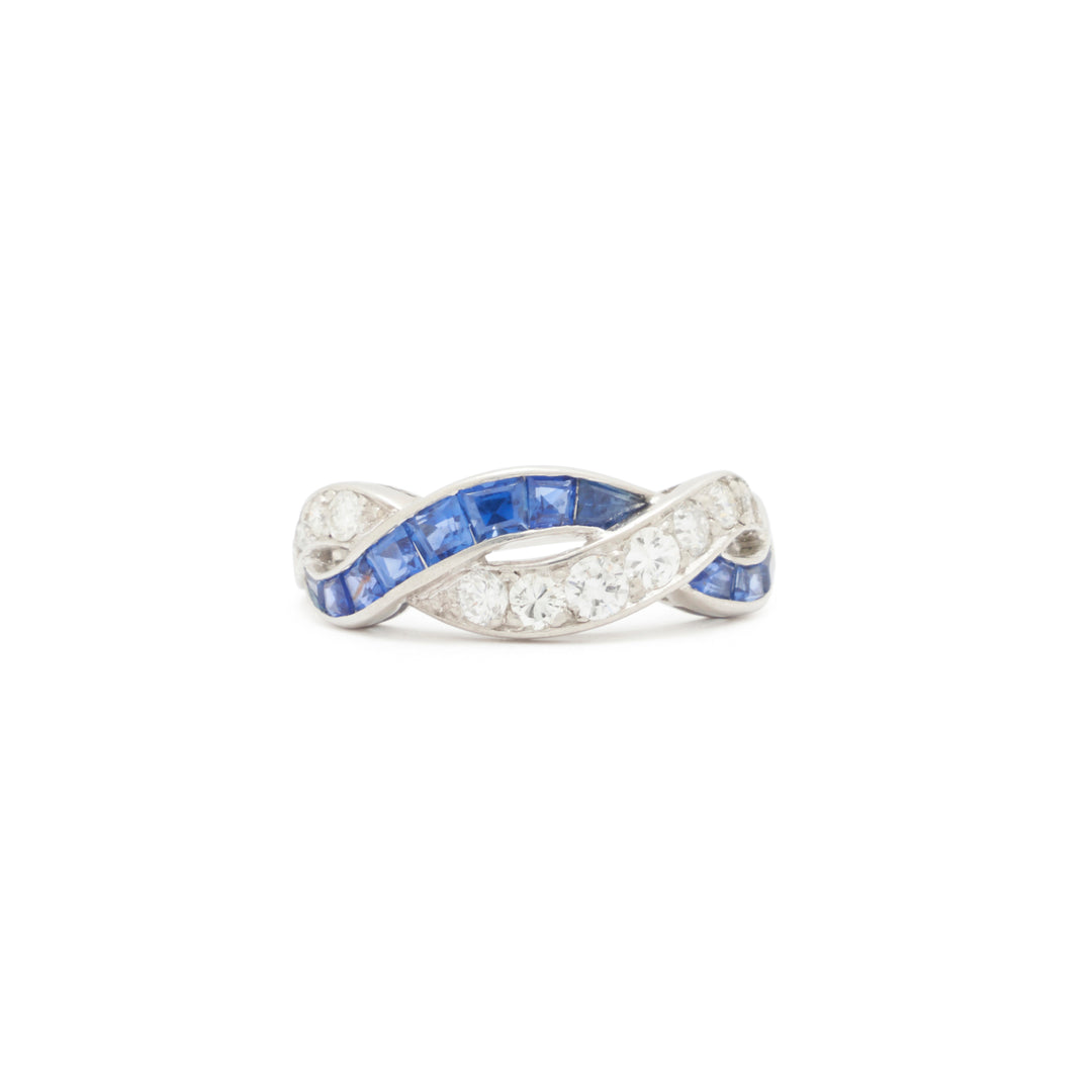 Sapphire And Diamond Twist Half Band In Platinum