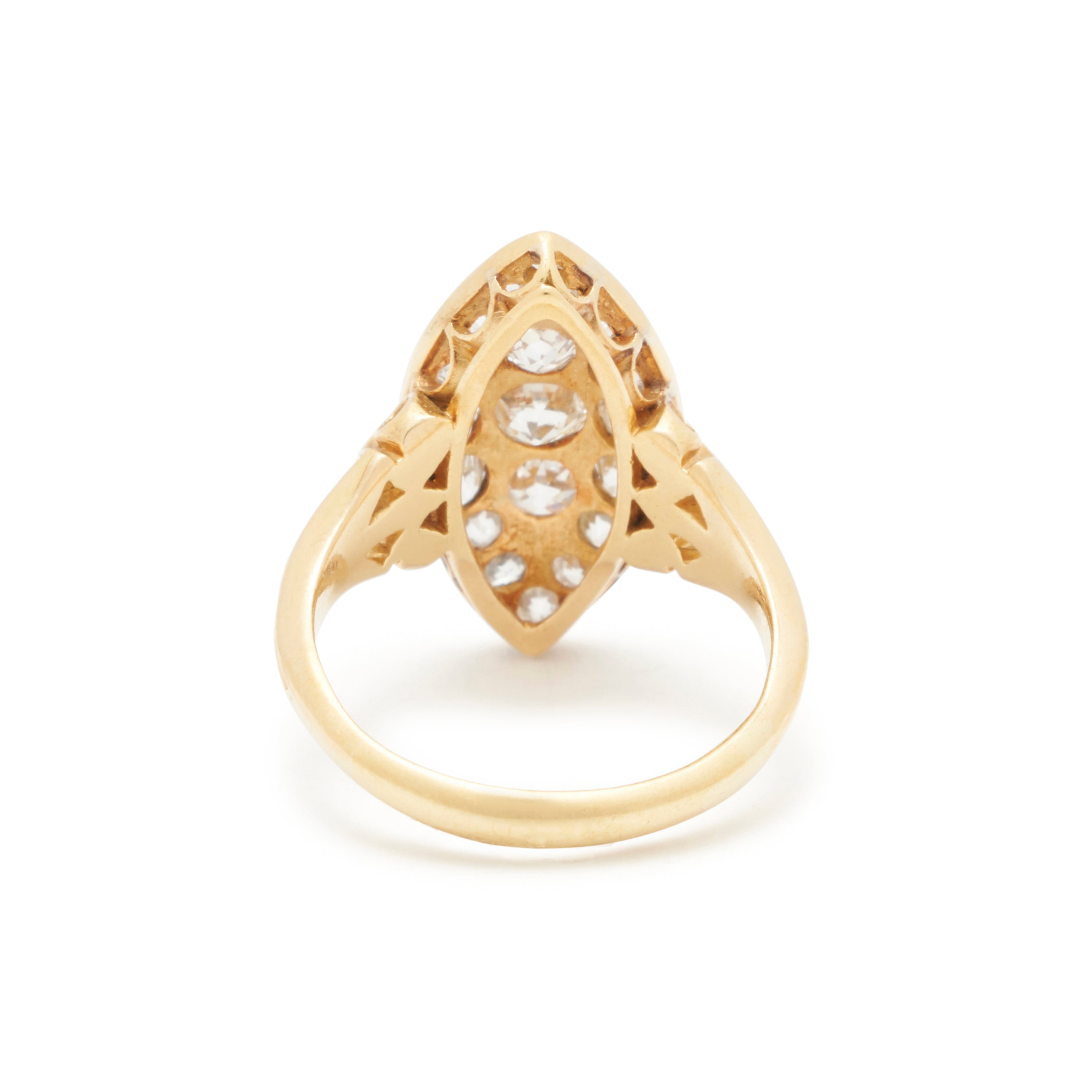 Victorian Old Mine Cut Diamond And 18k Gold Navette Ring