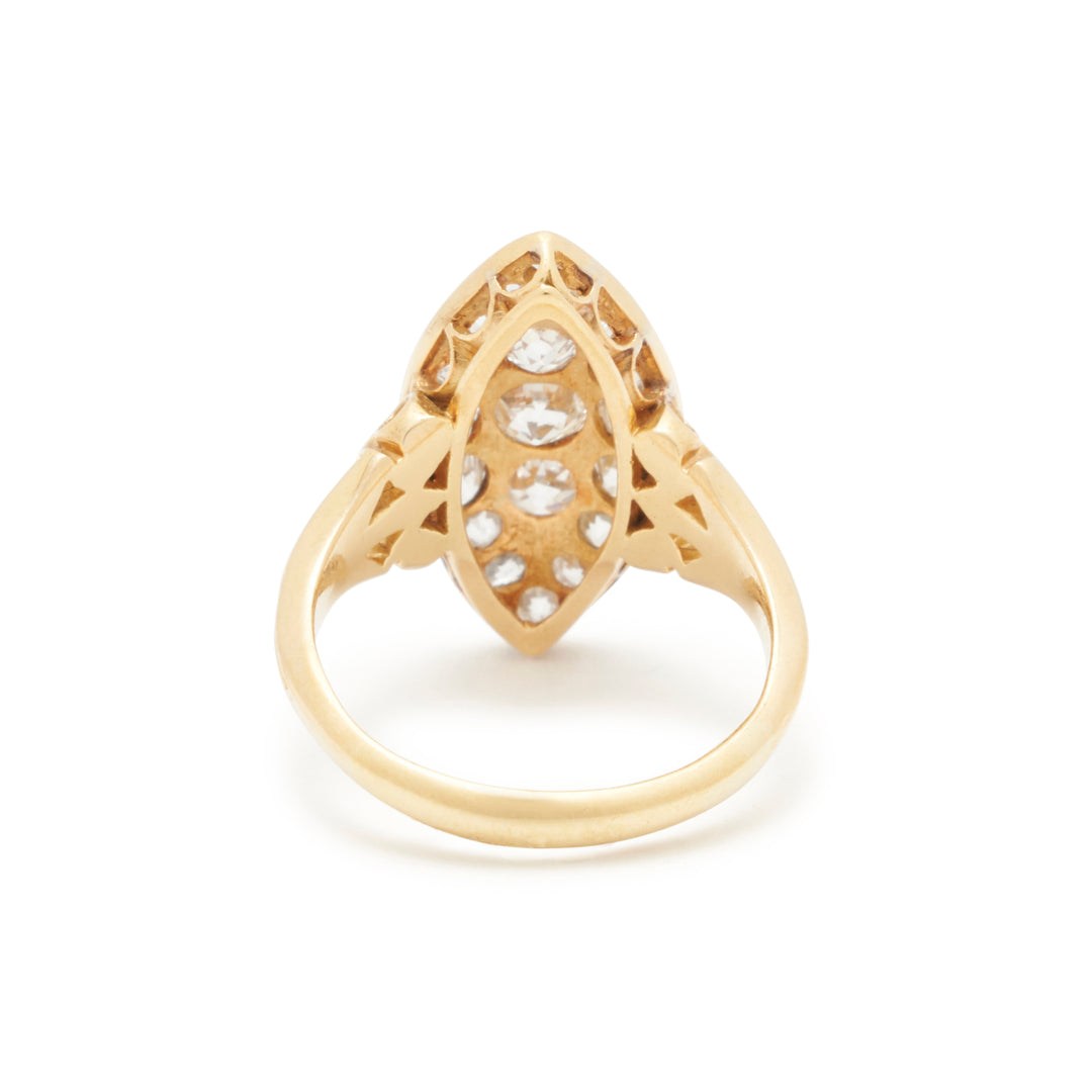 Victorian Old Mine Cut Diamond And 18k Gold Navette Ring